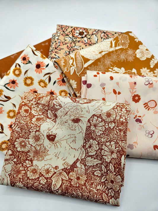 Rust Woodland Animals Fabric Bundle - Fox and Bunny Terracotta Floral - Art Gallery Cotton