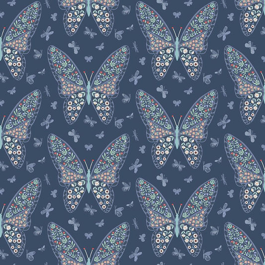 Navy Blue Butterfly Fabric, Giving Me Butterflies, STELLA-D3272, Iris