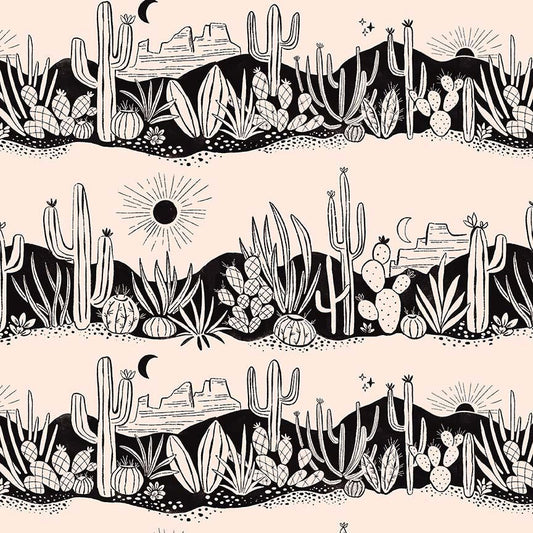 Saguaro Cactus Southwestern Desert Landscape Cotton Fabric by Fay Nye
