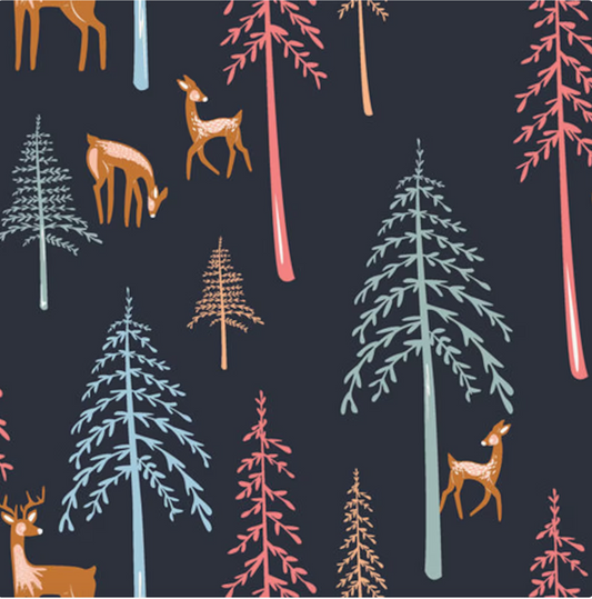 Woodland Fabric, Deer Fabric, Art Gallery Fabrics, Among the Pines Forester, Little Forester, Navy Blue