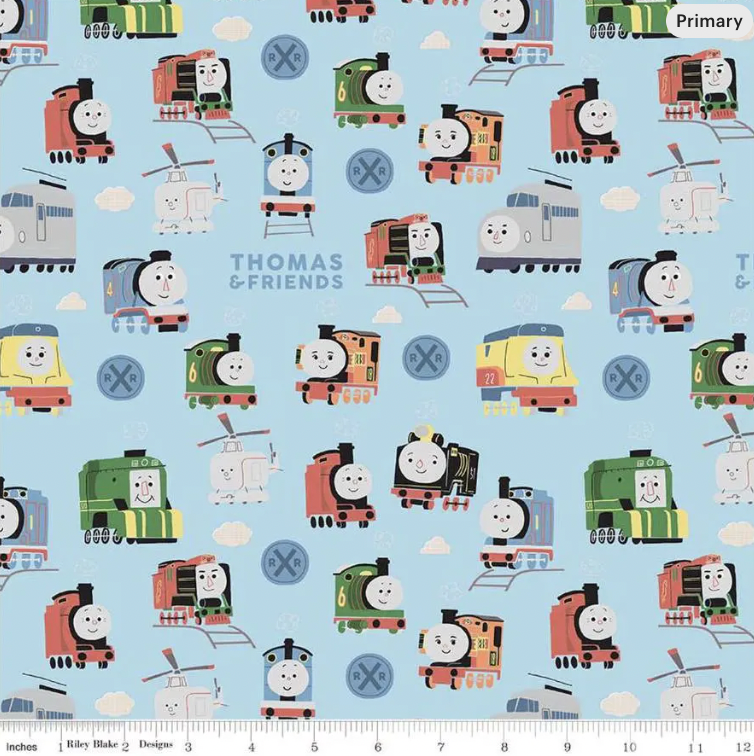 Thomas & Friends Quilting Fabric: Sodor Railway Light Blue Novelty Print, Train Fabric