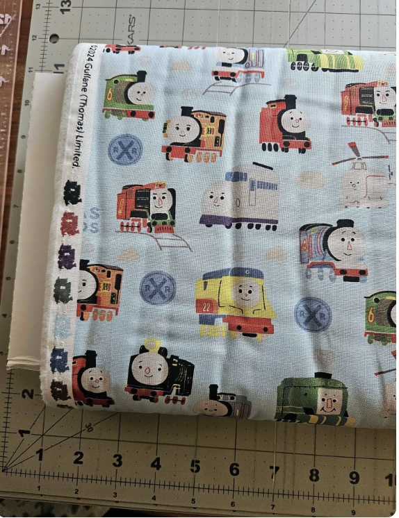 Thomas & Friends Quilting Fabric: Sodor Railway Light Blue Novelty Print, Train Fabric