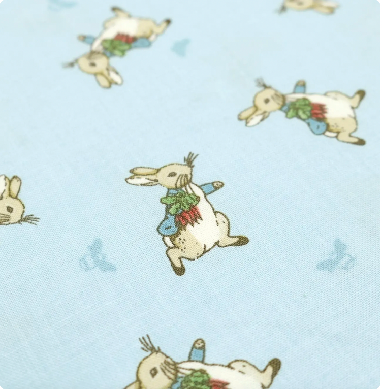 The Tale of Peter Rabbit, Peter Toss Blue, Riley Blake designs, Beatrix Potter, baby fabric, quilting weight cotton, light blue, bunny