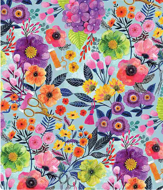 Bright Floral Fabric: Dear Stella Cotton, Quilting Sewing Material