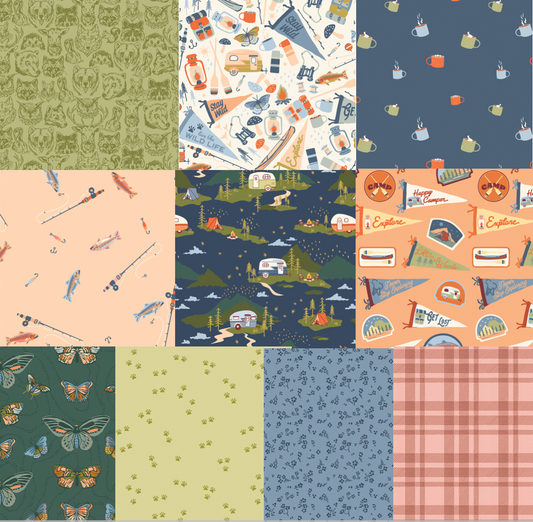 Happy Camper Cotton Fabric Bundle, Quilting Fabrics, Art Gallery Fabrics, 10 pieces