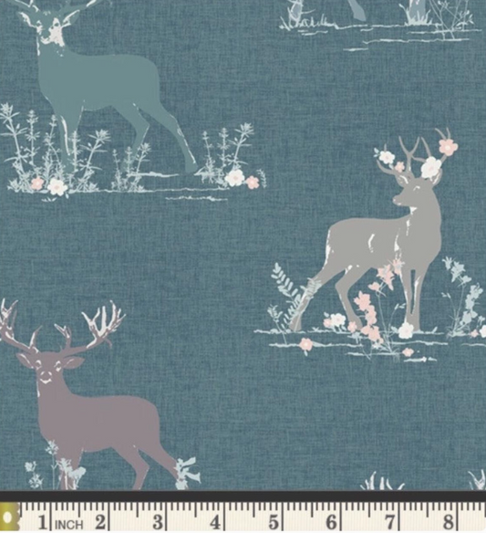 Art Gallery Fabrics Blithe Dear Deer Teal | Woodland Cotton Fabric