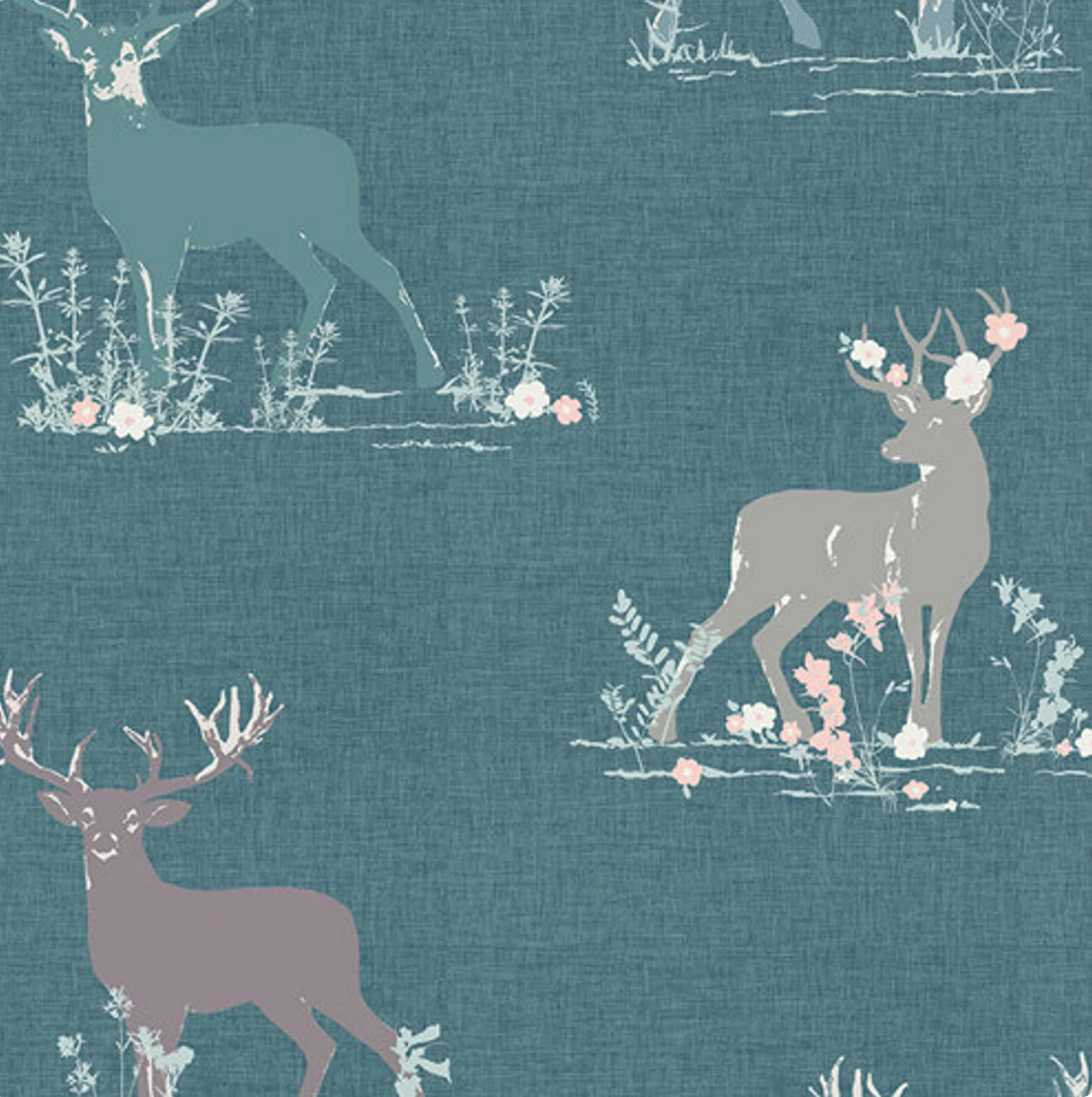 Art Gallery Fabrics Blithe Dear Deer Teal | Woodland Cotton Fabric