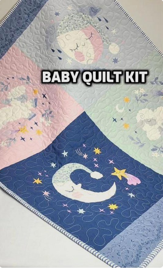 Lamb Baby Quilt Kit, Moon and Stars, DIY Pastel Quilt, Twinkle, Twinkle Little Star
