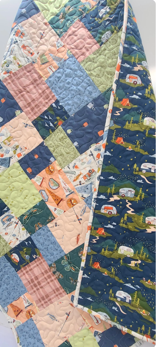 Camping + Fishing Quilt Kit, Handmade Baby, Toddler, Gender Neutral Fishing Crib Bedding
