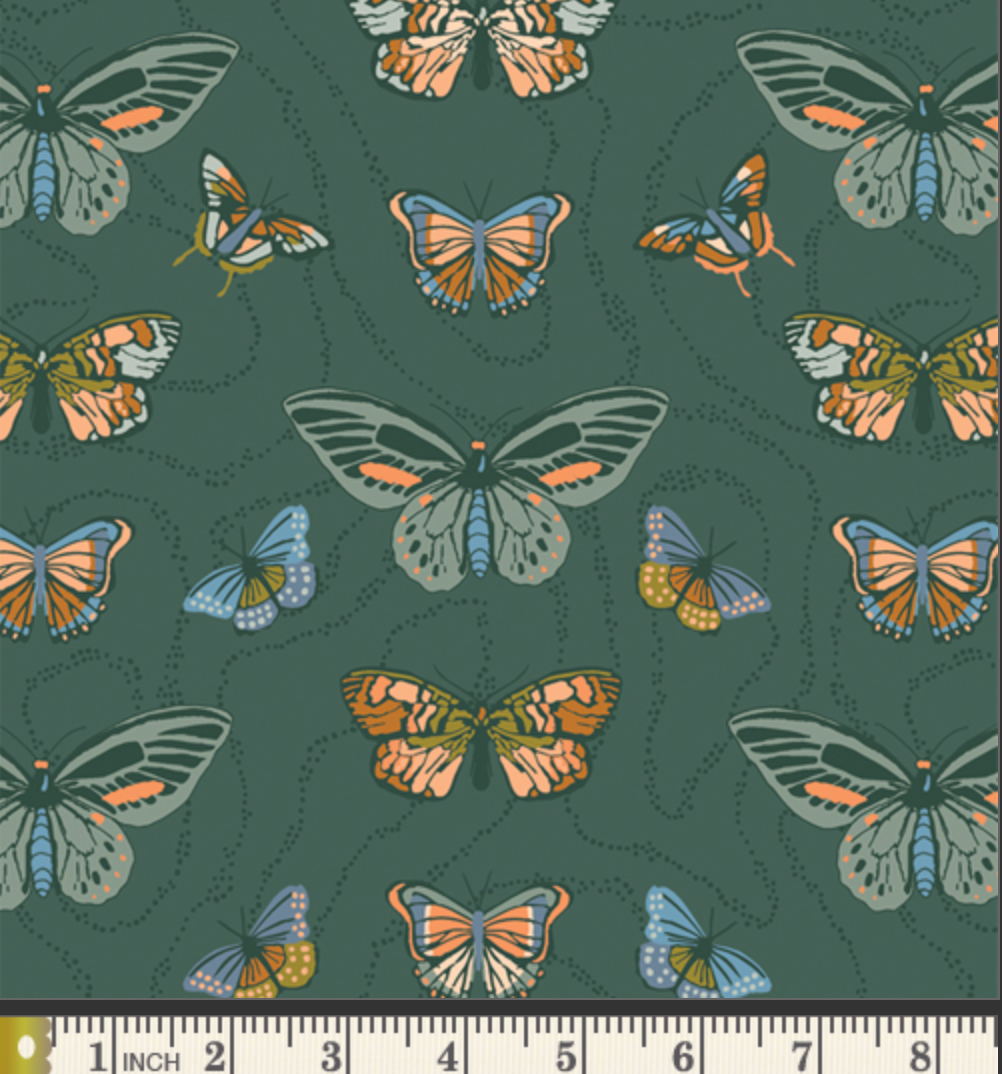 Green Butterfly Fabric, Free Spirited Happy Camper, Quilting Fabric, Art Gallery Fabrics