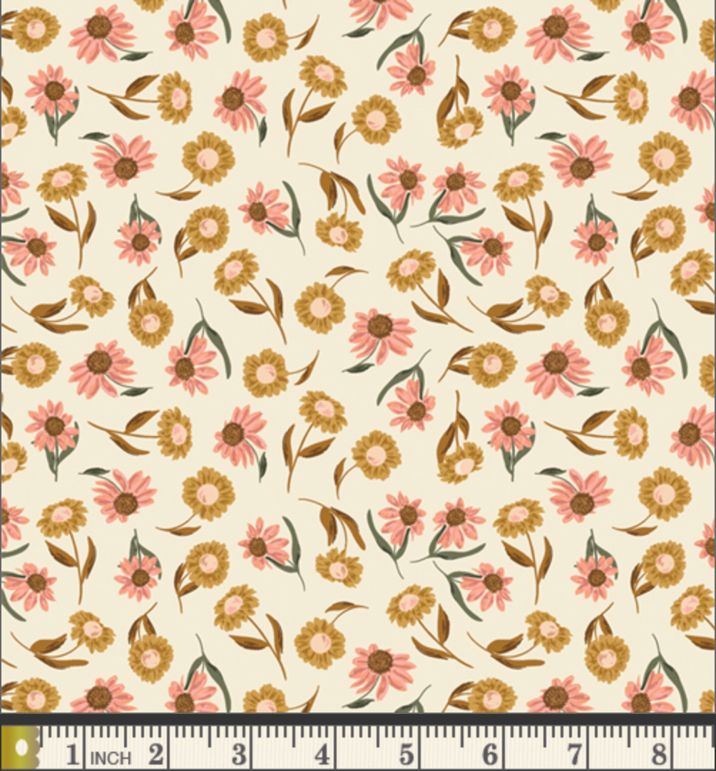 Pink and Gold Floral Quilting Cotton - Nectar Willow Art Gallery Fabric by Yard