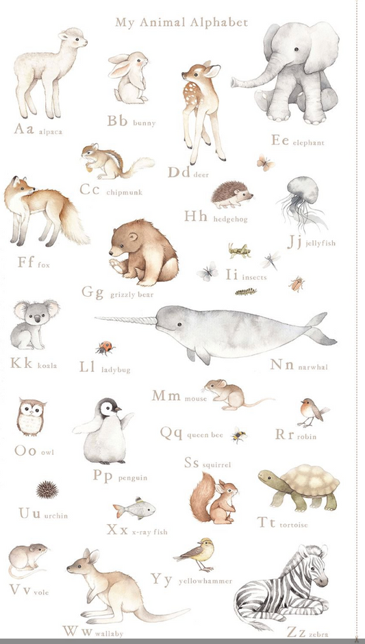 Animal Alphabet Fabric Panel - Nina Stajner ABCs of Love