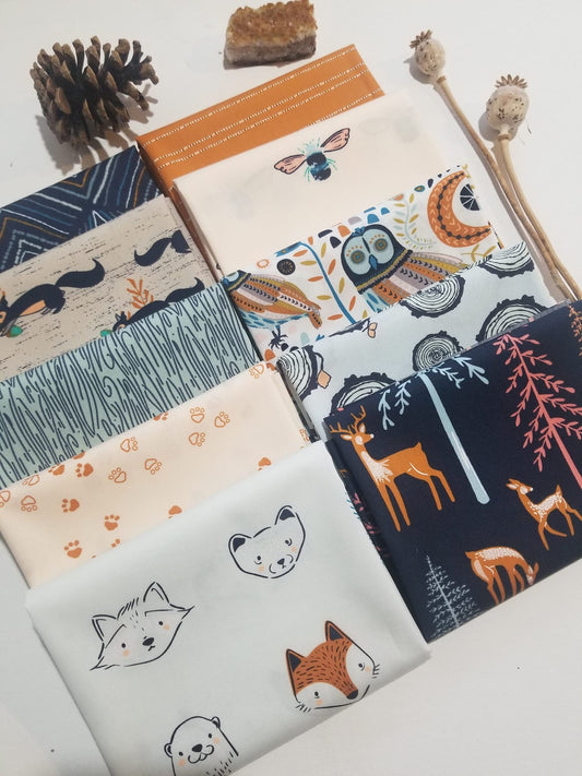 Woodland Fabric Bundle, Art Gallery Fabrics, Fox, Deer, Little Forester, 10 piece fat quarter bundle, Quilting Cotton