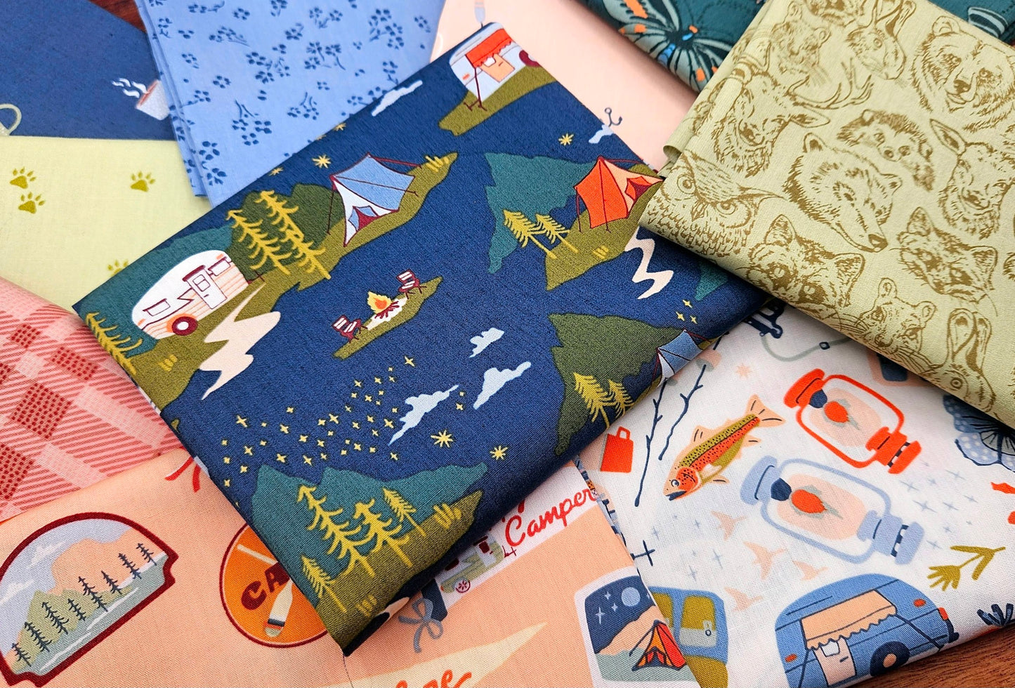 Happy Camper Cotton Fabric Bundle, Quilting Fabrics, Art Gallery Fabrics, 10 pieces