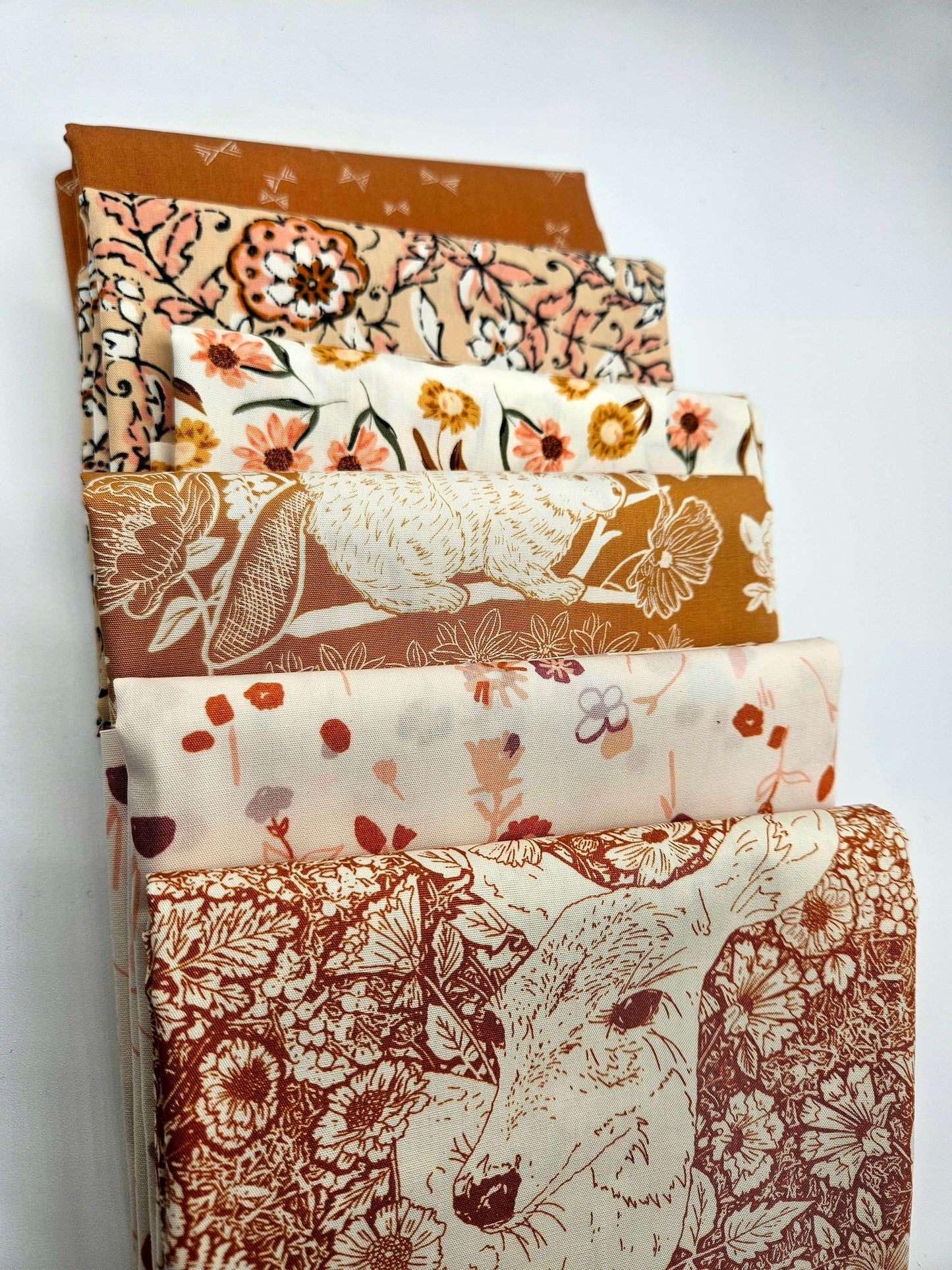 Rust Woodland Animals Fabric Bundle - Fox and Bunny Terracotta Floral - Art Gallery Cotton