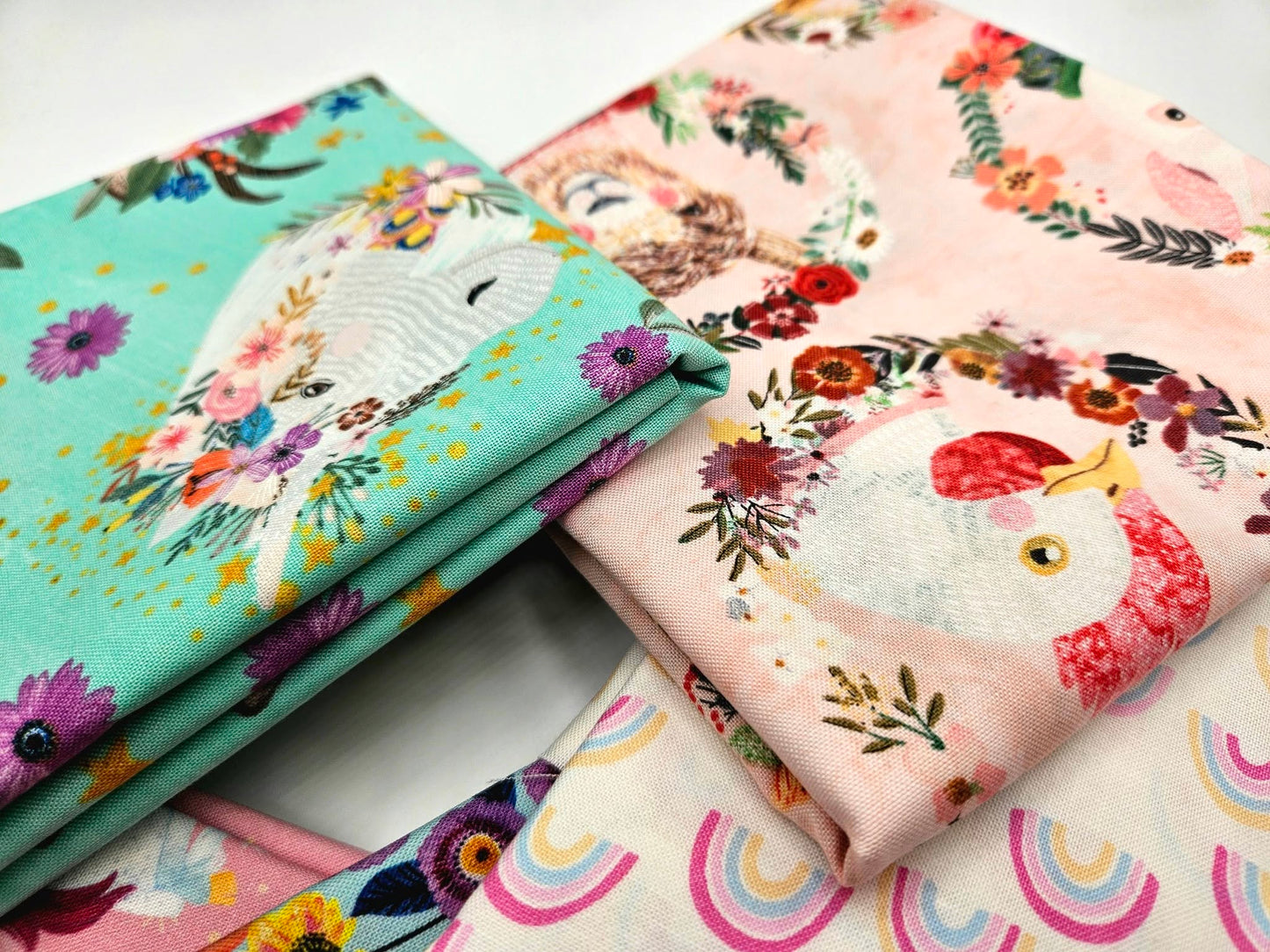 Whimsical Pastels Fabric Bundle - 6 Piece Curated Animal, Floral, and Rainbow Collection