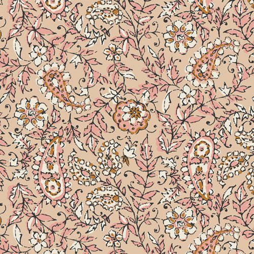India Ink Paisley Cotton Fabric - 44" Wide - Pink & Parchment Boho Floral