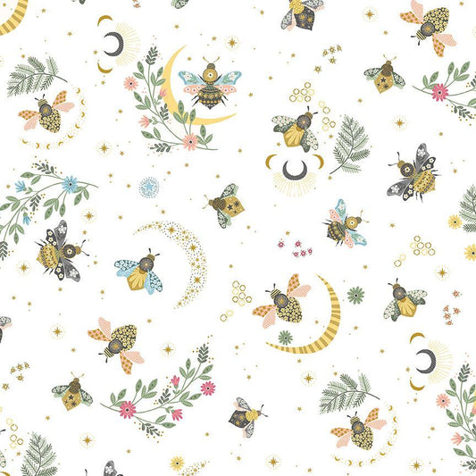 Dear Stella Sting Like a Bee Fabric | White Celestial Cotton by the Yard