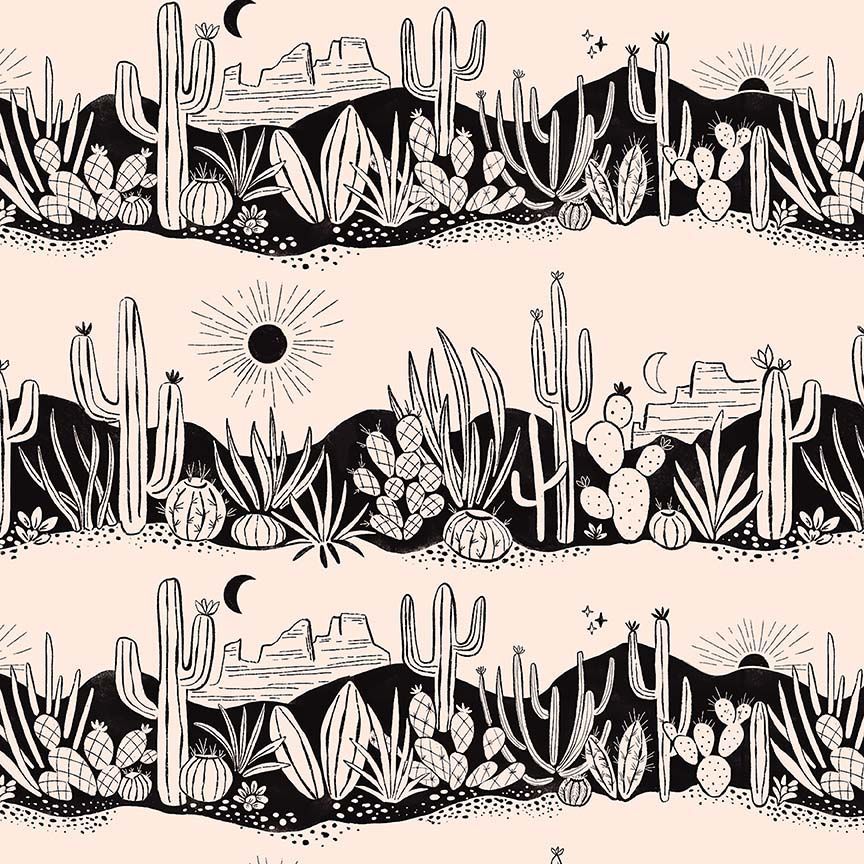 Saguaro Cactus Southwestern Desert Landscape Cotton Fabric by Fay Nye