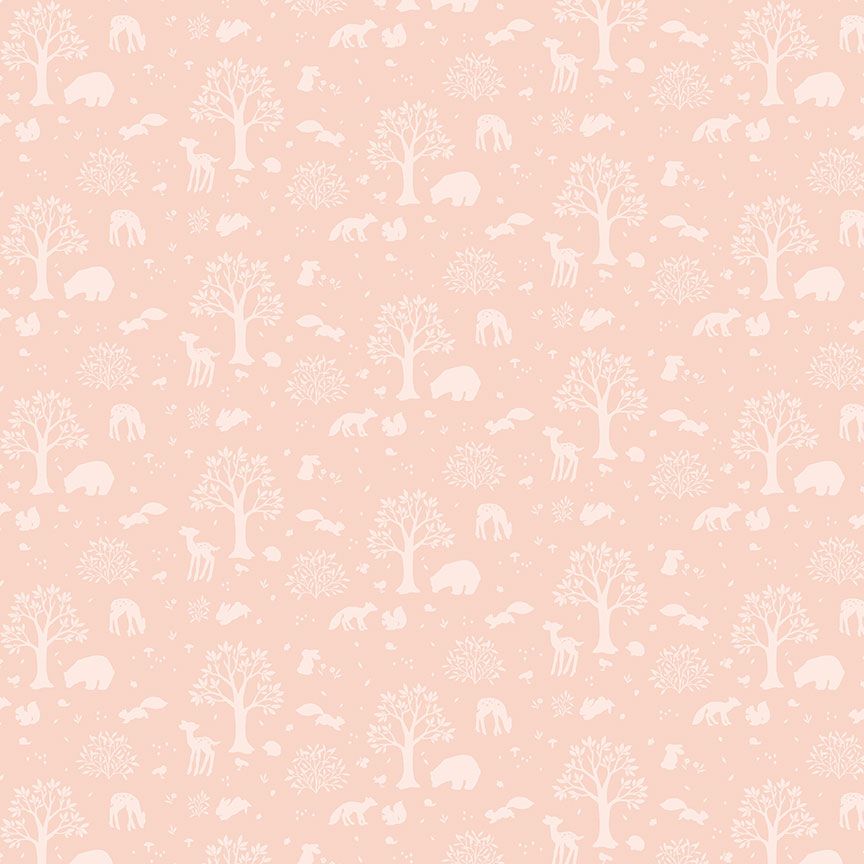 Pink Woodland, Nursery Fabric, Quilt Cotton, Woodland Story, TELLA-DNS2508, CREAMPUFF, bear, deer