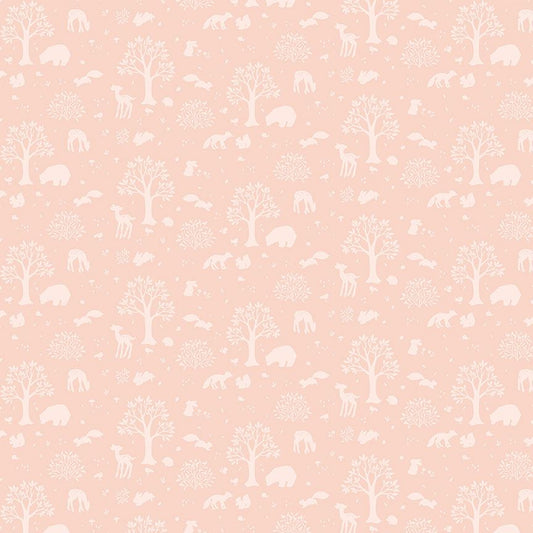 Pink Woodland, Nursery Fabric, Quilt Cotton, Woodland Story, TELLA-DNS2508, CREAMPUFF, bear, deer