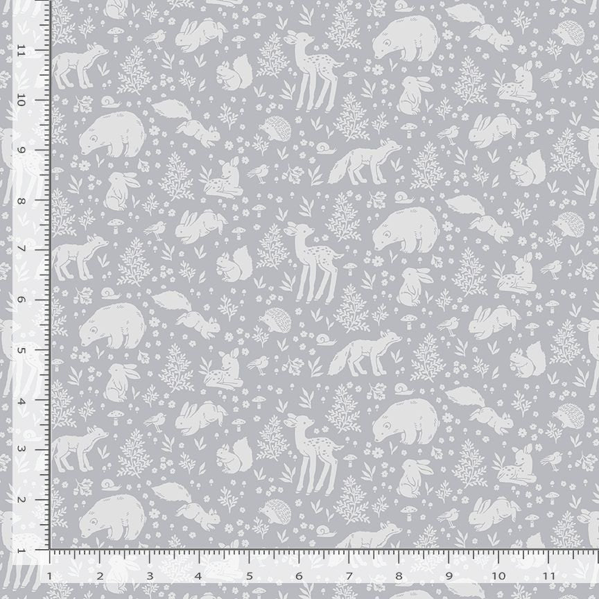 Woodland Wanderers Nina Stajner Steel Grey Animal Cotton Nursery Fabric