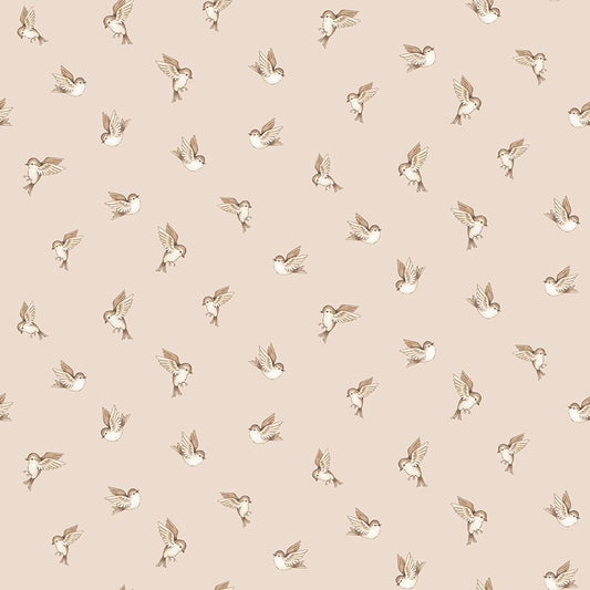 Pattern of small birds on a beige background