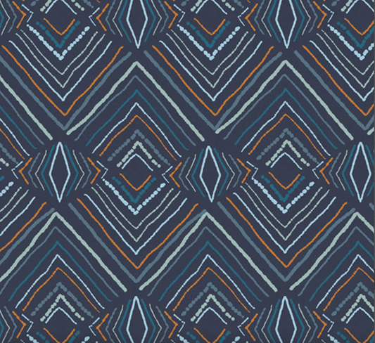 Geometric Fabric, Art Gallery Fabrics, Wavelength Forester, yardage, navy blue