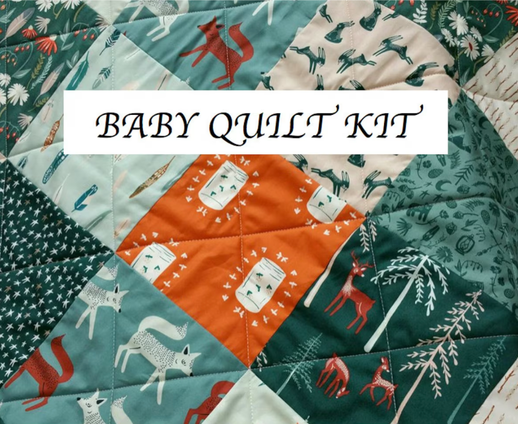 Baby Quilt Kit, Woodland, Deer, Fox, Camping Theme, Nursery Quilt, Patchwork Quilt, Art Gallery Fabrics, Campsite, Baby Boy