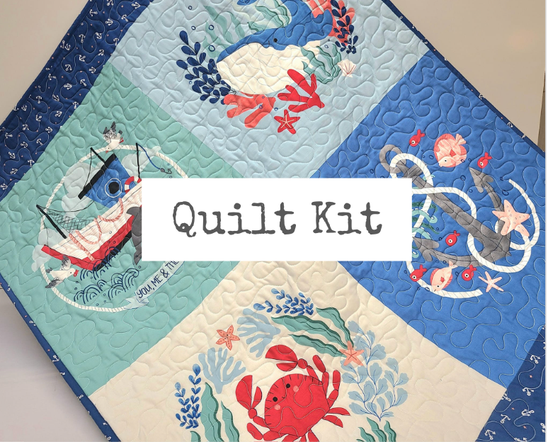 Nautical Baby Quilt Kit, Gender Neutral, Boy or Girl, Blues, Whale Anchor, Ship, Dolphin, Lighthouse, Crab, Handmade, DIY Quilt Project