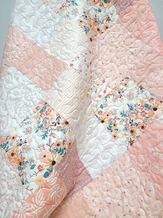 Farmhouse Baby Girl Quilt, Heirloom Quality, Crib Quilt, Patchwork, Blush Pink, Cream, Light Coral, Mauve, Handmade, Nursery