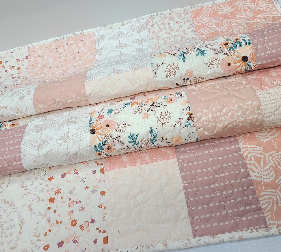 Farmhouse Baby Girl Quilt, Heirloom Quality, Crib Quilt, Patchwork, Blush Pink, Cream, Light Coral, Mauve, Handmade, Nursery