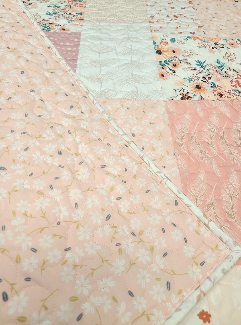 Farmhouse Baby Girl Quilt, Heirloom Quality, Crib Quilt, Patchwork, Blush Pink, Cream, Light Coral, Mauve, Handmade, Nursery