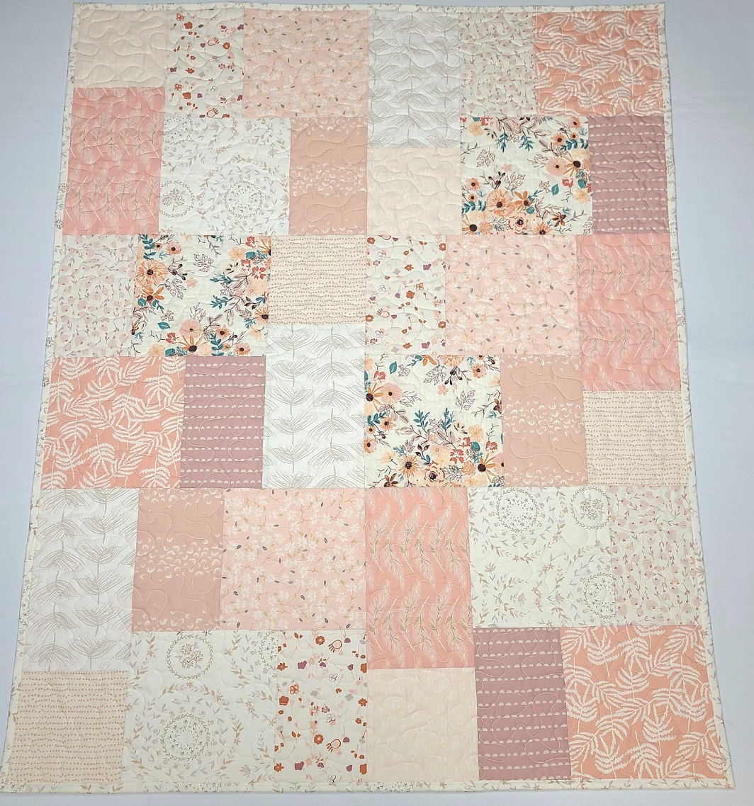 Farmhouse Baby Girl Quilt, Heirloom Quality, Crib Quilt, Patchwork, Blush Pink, Cream, Light Coral, Mauve, Handmade, Nursery