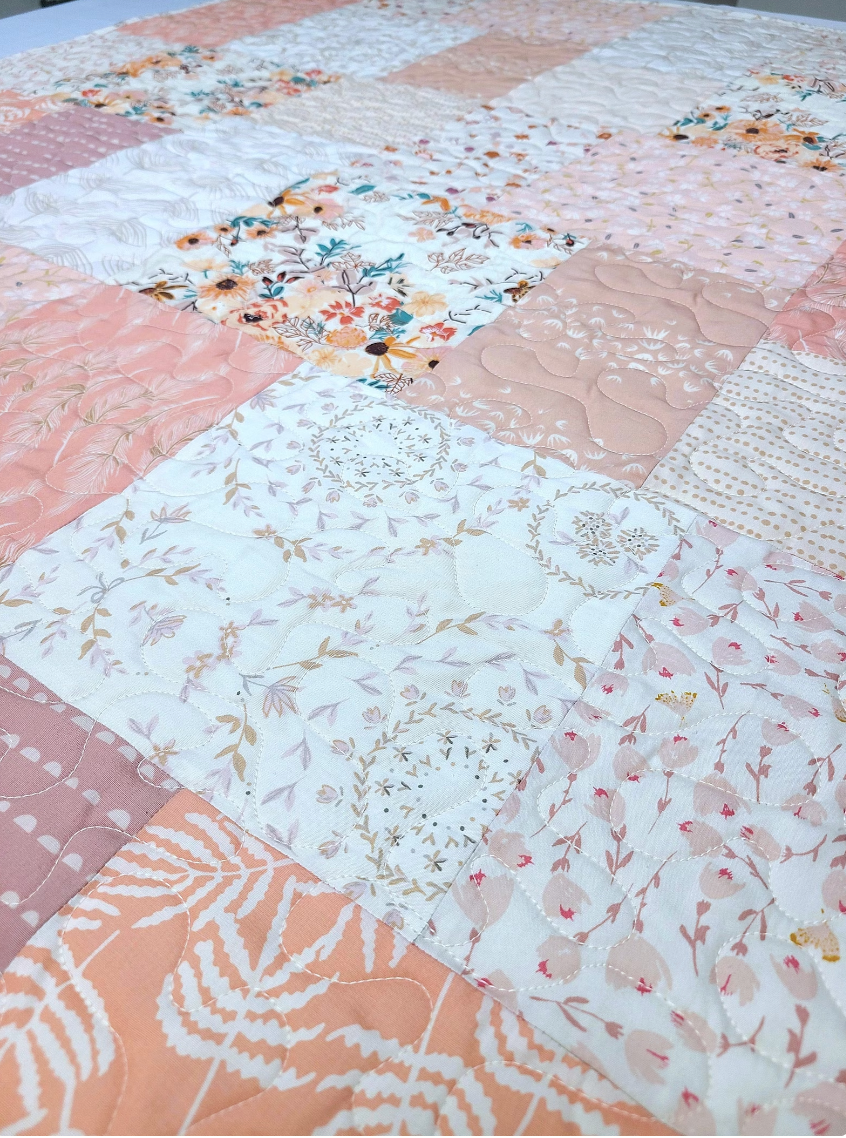 Farmhouse Baby Girl Quilt, Heirloom Quality, Crib Quilt, Patchwork, Blush Pink, Cream, Light Coral, Mauve, Handmade, Nursery