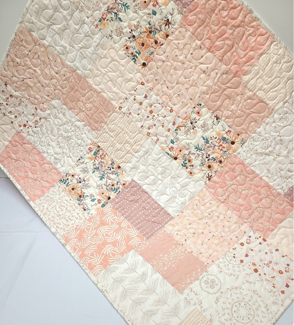 Farmhouse Baby Girl Quilt, Heirloom Quality, Crib Quilt, Patchwork, Blush Pink, Cream, Light Coral, Mauve, Handmade, Nursery