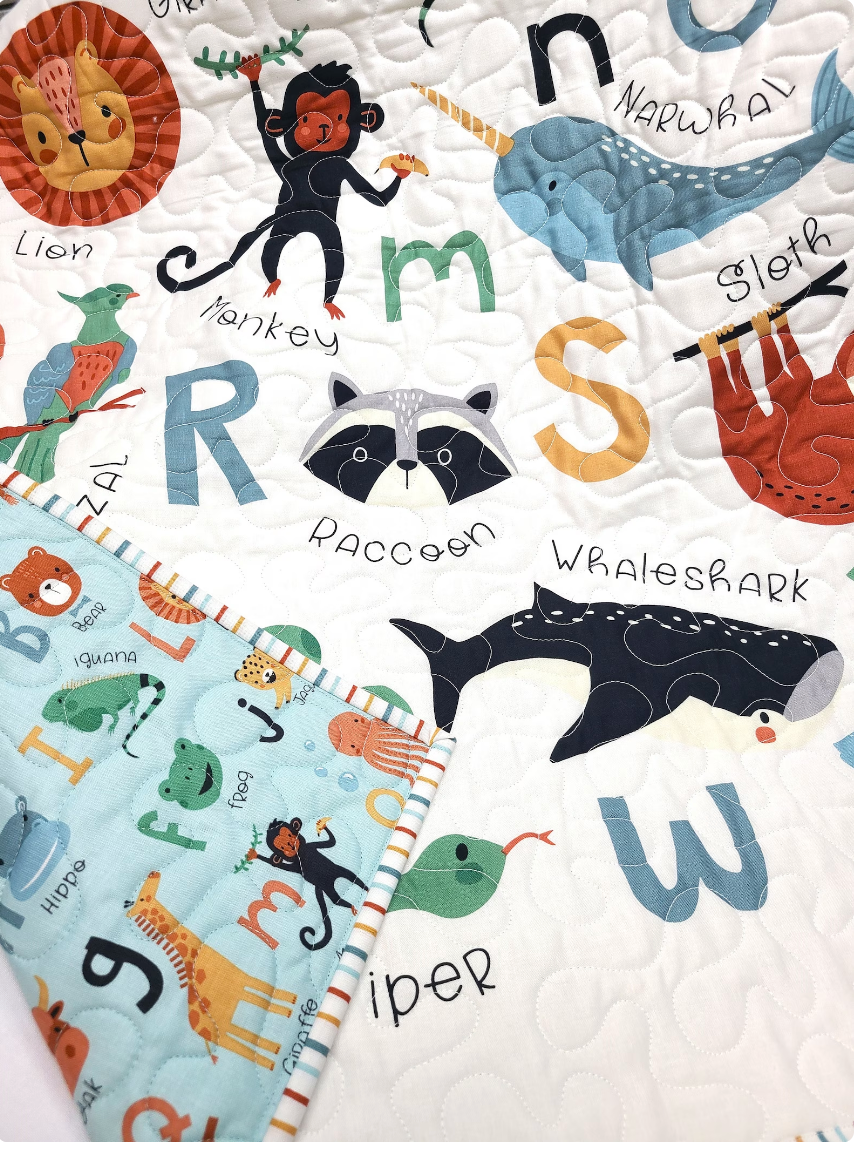 Alphabet Zoo Quilt, Safari Animal, Woodland, Toddler, Handmade, Panel, Baby, Gender Neutral, Boy, Girl, Educational, Learning, READY TO SHIP