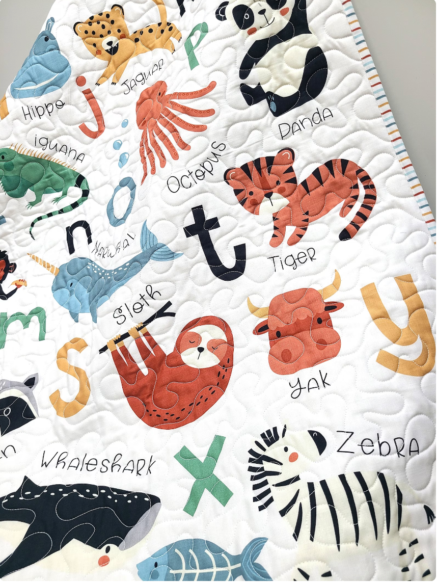 Alphabet Zoo Quilt, Safari Animal, Woodland, Toddler, Handmade, Panel, Baby, Gender Neutral, Boy, Girl, Educational, Learning, READY TO SHIP