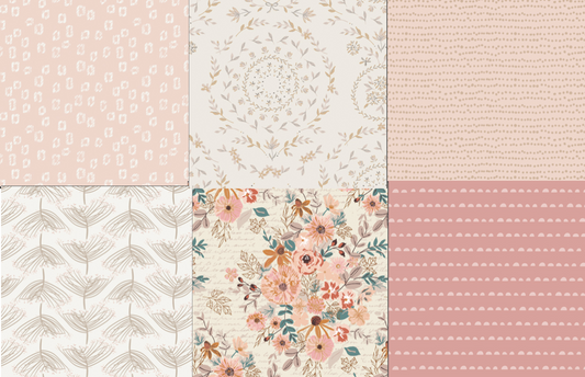 Blush Pinks, Florals, Fat Quarter Bundle, Cotton Fabric, Art Gallery Fabrics, Soft tones, curated bundle