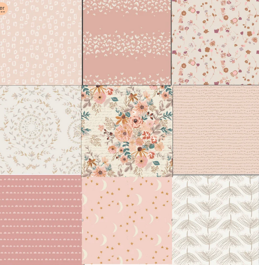 Blush Pinks, Florals, 9 pieces, Fat Quarter Bundle, Cotton Fabric, Art Gallery Fabrics, Soft tones, curated bundle