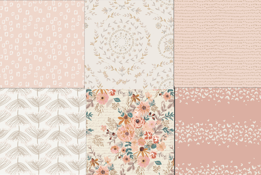 Blush Pinks, Florals, Fat Quarter Bundle, Cotton Fabric, Art Gallery Fabrics, Soft tones, curated bundle