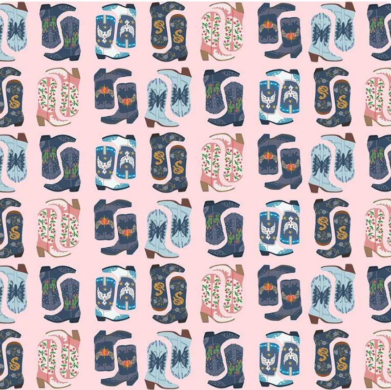 Pink Cowgirl Boot Fabric, STELLA-D3269  BLUSH Dear Stella, Quilting Cotton