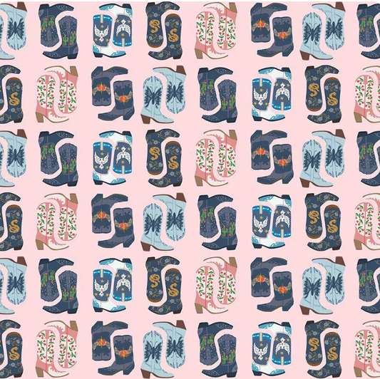 Pink Cowgirl Boot Fabric, STELLA-D3269  BLUSH Dear Stella, Quilting Cotton