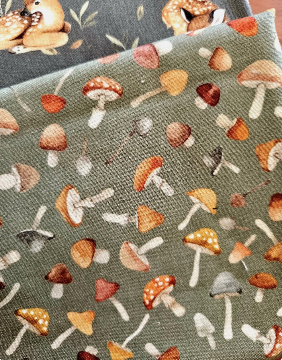 Woodland Fabric Fat Quarter Bundle, Fawns, Mushrooms, Gray Cotton, 4 piece, Dear Stella, Quilting Weight, Cotton