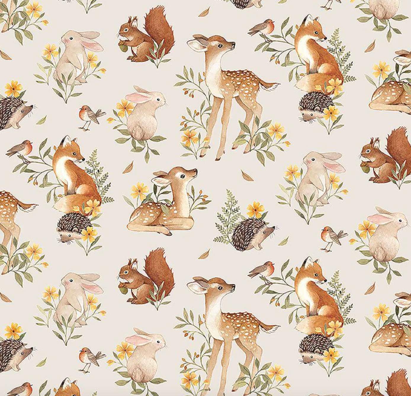 Woodland Fabric Fat Quarter Bundle, Fawns, Mushrooms, Gray Cotton, 4 piece, Dear Stella, Quilting Weight, Cotton