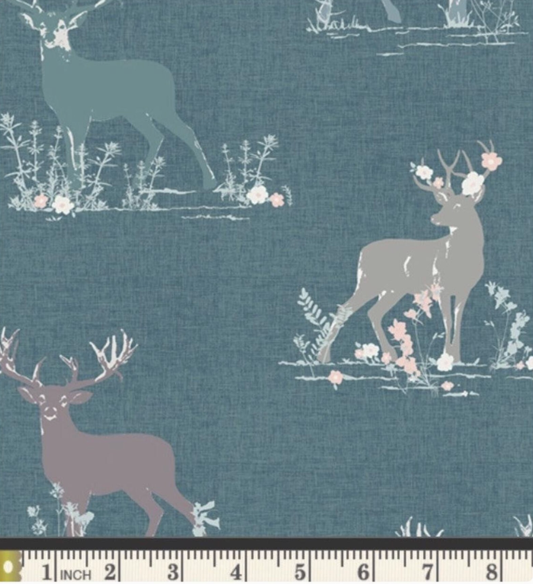 Art Gallery Fabrics Blithe Dear Deer Teal | Woodland Cotton Fabric