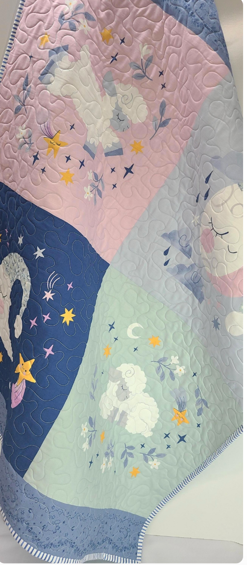 Lamb Baby Quilt Kit, Moon and Stars, DIY Pastel Quilt, Twinkle, Twinkle Little Star