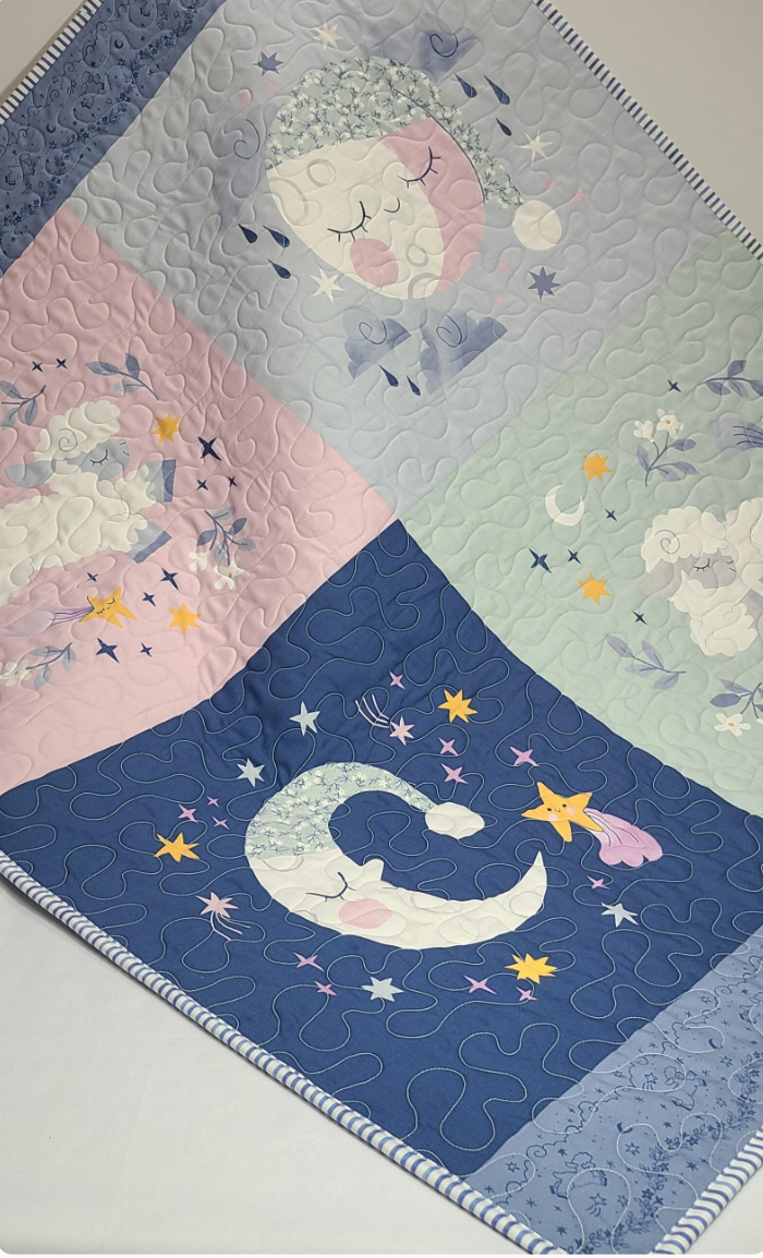 Lamb Baby Quilt Kit, Moon and Stars, DIY Pastel Quilt, Twinkle, Twinkle Little Star