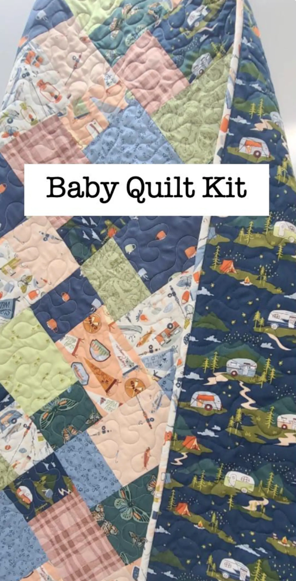 Camping + Fishing Quilt Kit, Handmade Baby, Toddler, Gender Neutral Fishing Crib Bedding