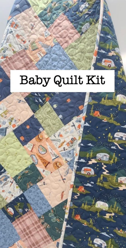 Camping + Fishing Quilt Kit, Handmade Baby, Toddler, Gender Neutral Fishing Crib Bedding